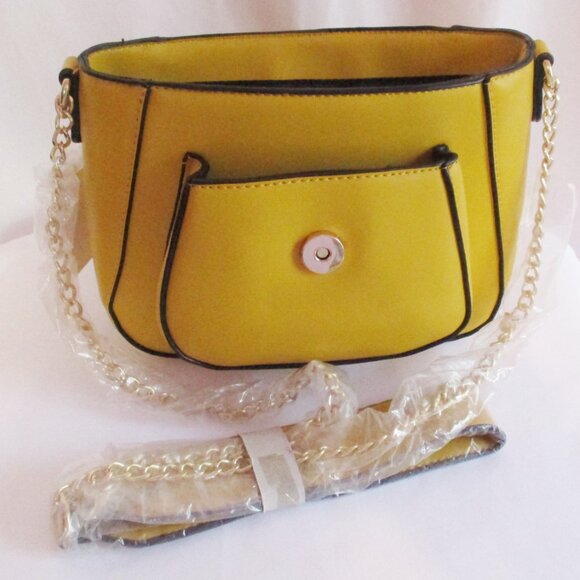 Crossbody Bag 3D Floral Pattern Faux Leather Mustard - Picture 5 of 9